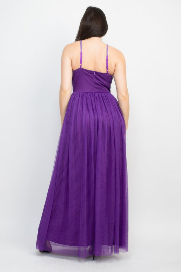 Glittered Straps Mesh Tulle Maxi Dress - Dress - SmartBuyApparel