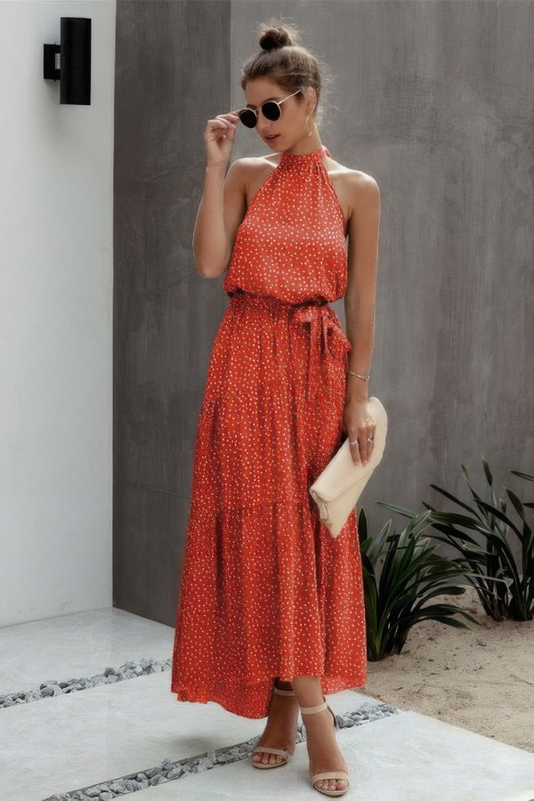 Halter Neck Polka Dot Swing Dress - | SmartBuyApparel