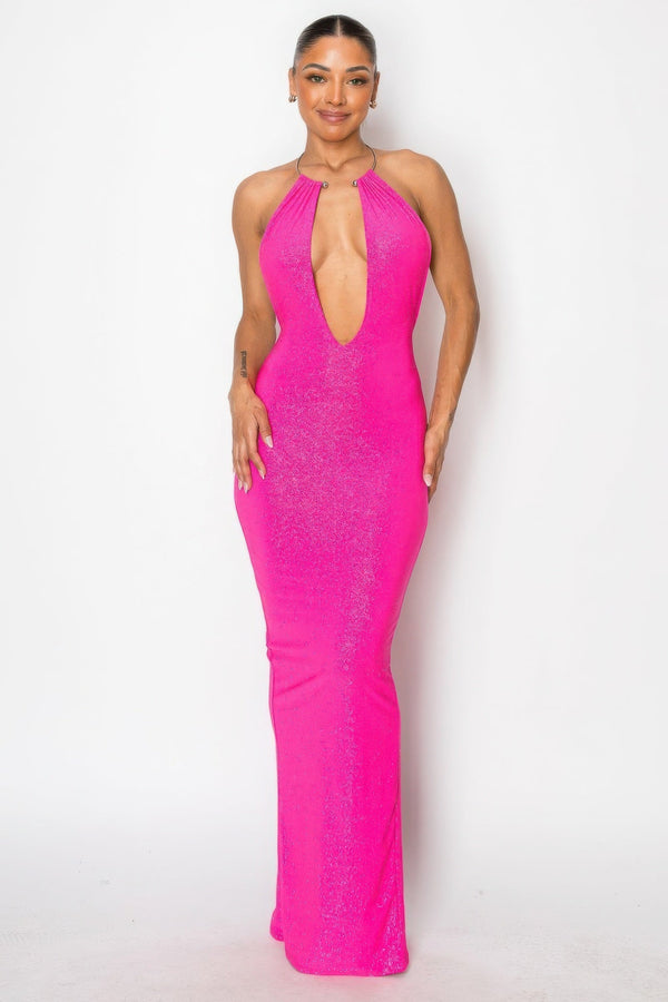 Halter Necklace Trim Long Dress - Dress - SmartBuyApparel