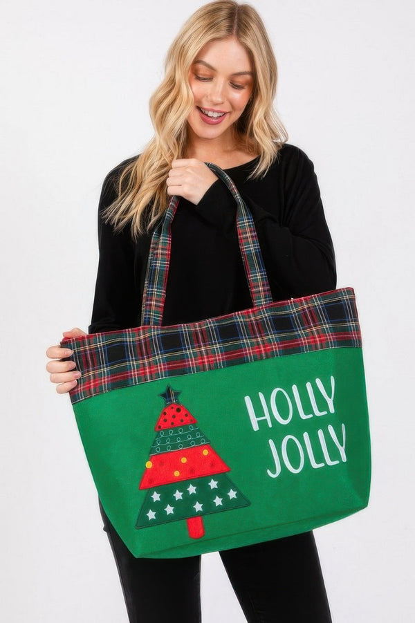 Holly Jolly Letter Christmastree Christmas Totebag - | SmartBuyApparel