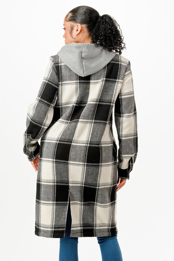 Hooded Plaid Coat - Coat - SmartBuyApparel