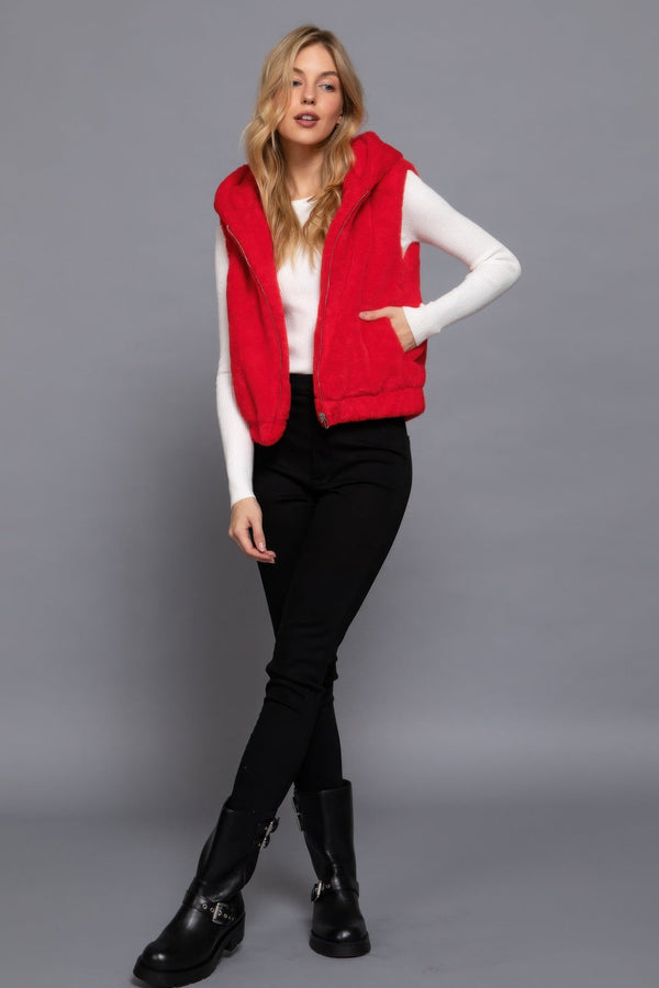 Hoodie Faux Fur Vest - Vest - SmartBuyApparel