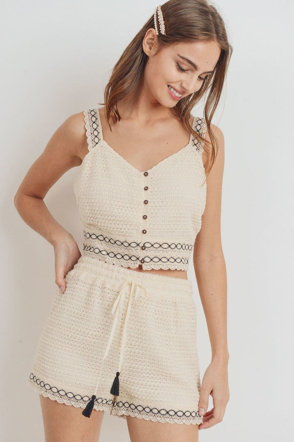Knit Laced Buttoned Shoulder Strap Women's Top - Type: Women's top - SmartBuyApparel