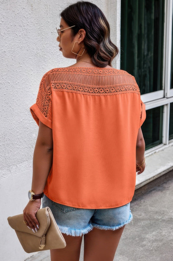 Lace Plus Pattern Printed Batwing Sleeve Blouse - | SmartBuyApparel