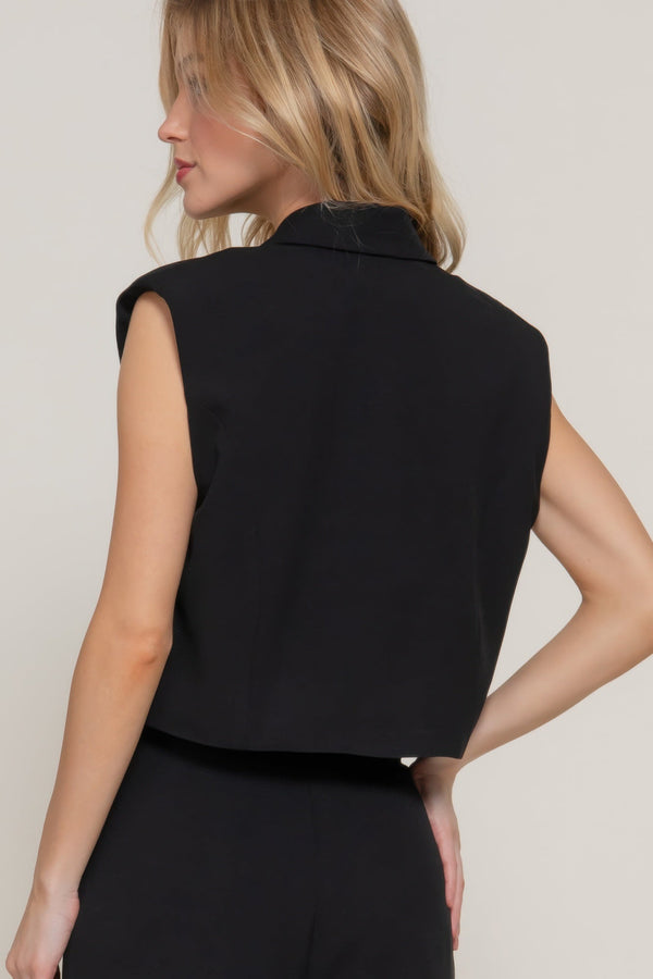 Lapel Collar W/shoulder Pads Vest - Vest - SmartBuyApparel
