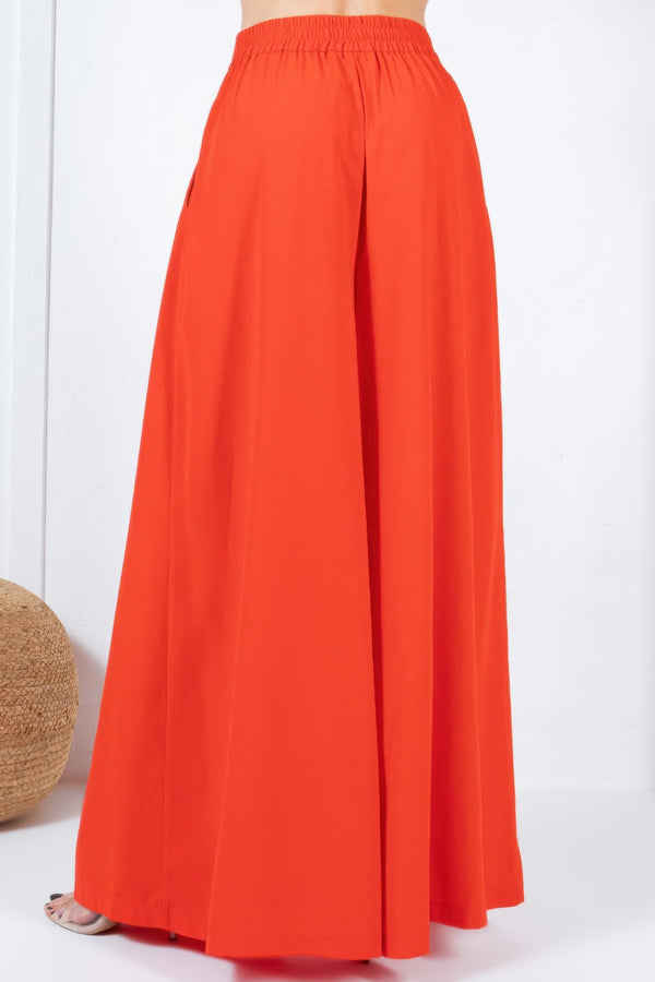 Large Hem Wide Leg Pleated Solid Pants - | SmartBuyApparel