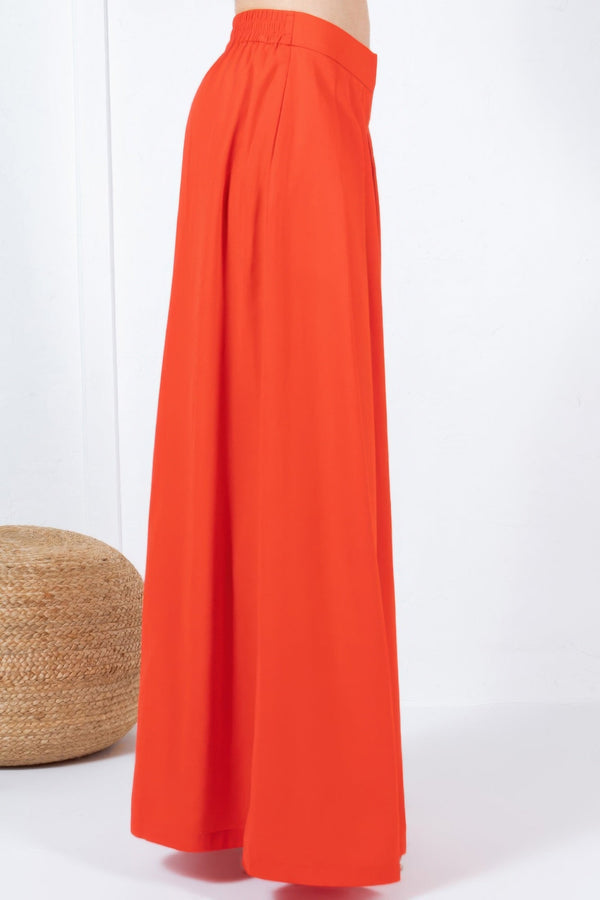 Large Hem Wide Leg Pleated Solid Pants - | SmartBuyApparel