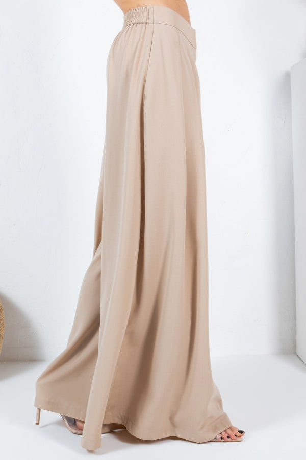 Large Hem Wide Leg Pleated Solid Pants - | SmartBuyApparel