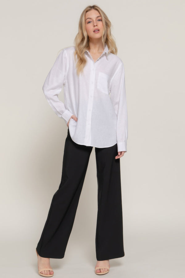 Long Sleeve Linen Blend Shirt - women's shirt - SmartBuyApparel
