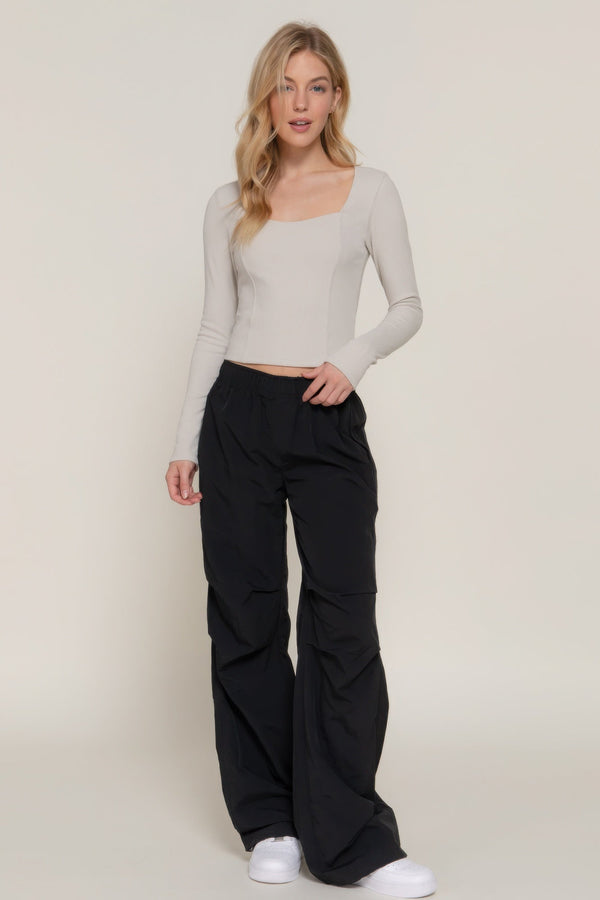 Long sleeve sweetheart neck seam detail knit top - Women's top - SmartBuyApparel