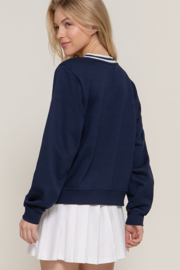 Long Sleeve V - neck Embroidered Sweatshirt - sweatshirt - SmartBuyApparel