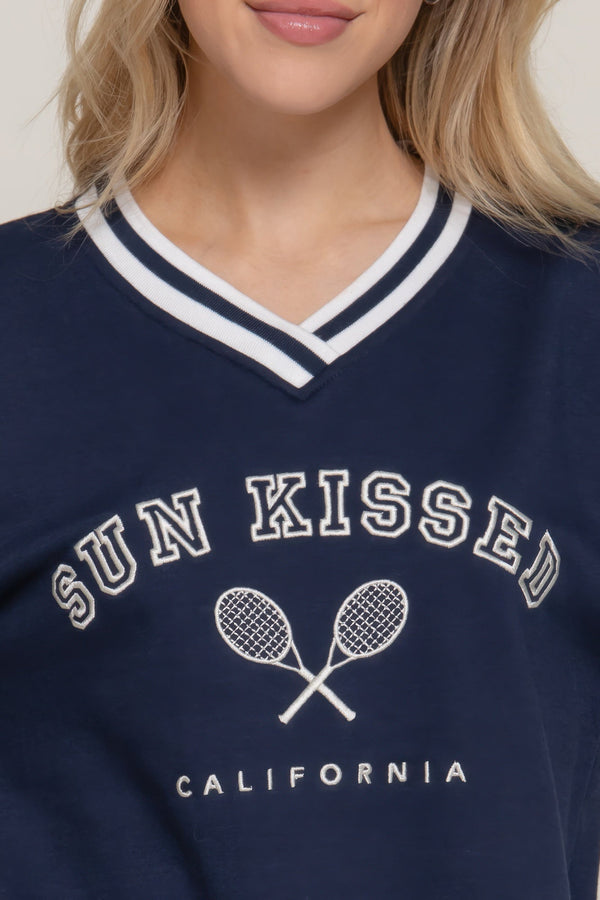 Long Sleeve V - neck Embroidered Sweatshirt - sweatshirt - SmartBuyApparel