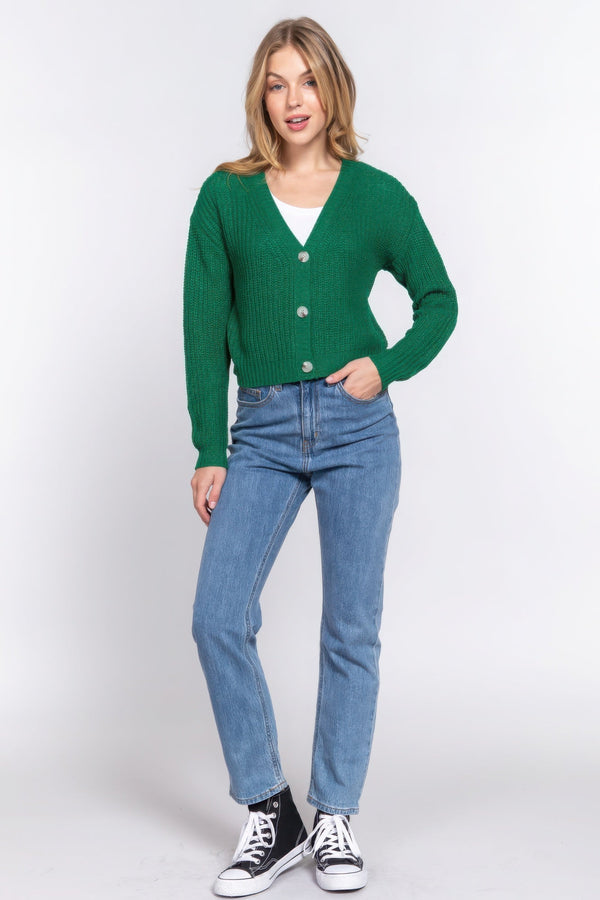 Long Sleeve V - Neck Sweater Cardigan - Women's sweater - SmartBuyApparel