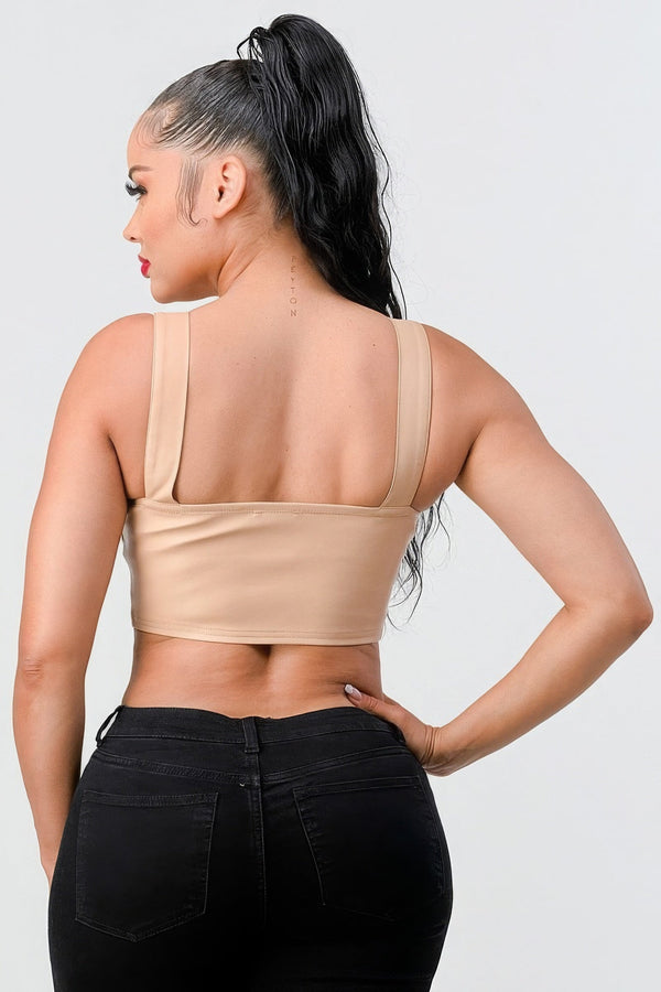 Lux Faux Leather PU Zip - up Strap Sleeveless Cropped Top - Type: Women's top - SmartBuyApparel