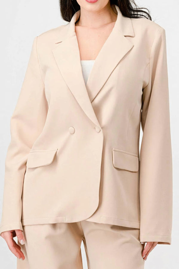 Luxe Stretch Women's Loose Fit Blazer And Wide Legs Pants Semi Formal Set - Type: Women's set - SmartBuyApparel