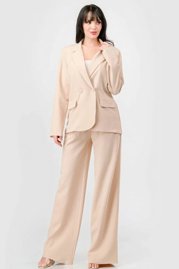 Luxe Stretch Women's Loose Fit Blazer And Wide Legs Pants Semi Formal Set - Type: Women's set - SmartBuyApparel