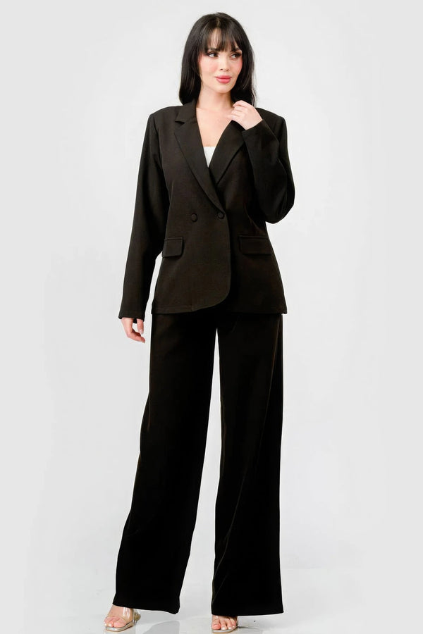 Luxe Stretch Women's Loose Fit Blazer And Wide Legs Pants Semi Formal Set - Type: Women's set - SmartBuyApparel