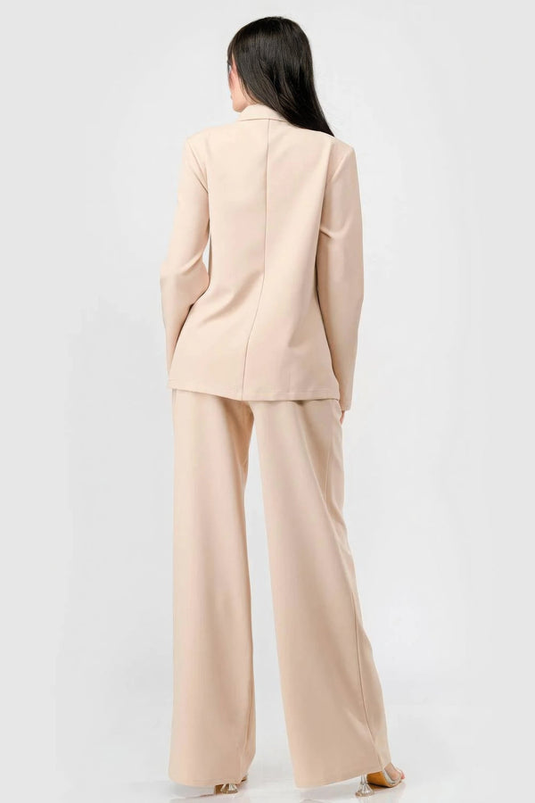 Luxe Stretch Women's Loose Fit Blazer And Wide Legs Pants Semi Formal Set - Type: Women's set - SmartBuyApparel