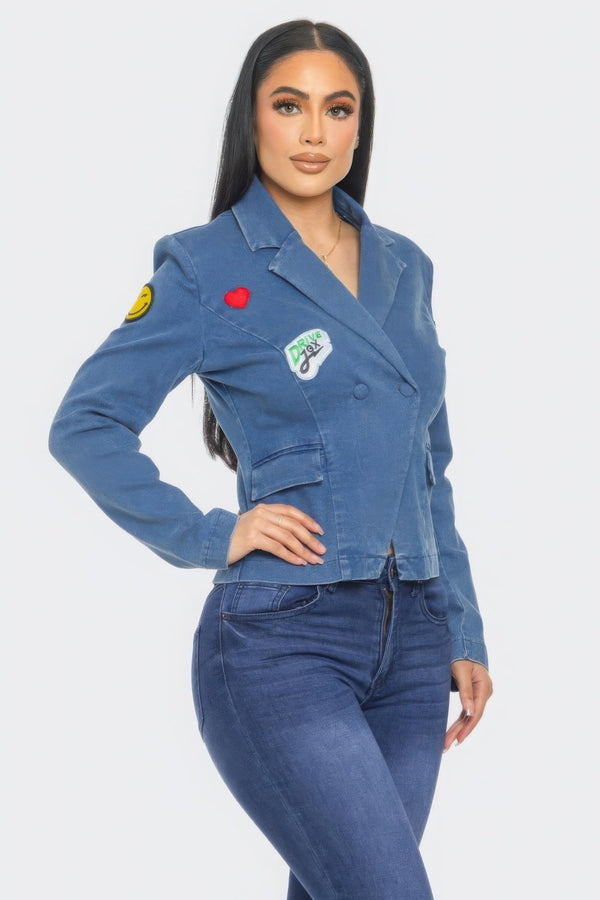 Patch It Up Denim Blazer Jacket - Jacket - SmartBuyApparel