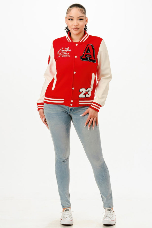 Patch Varsity Bomber Jacket - | SmartBuyApparel