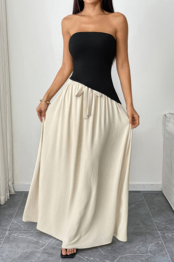 Patchwork Strapless Tube Fit Full Dress - | SmartBuyApparel