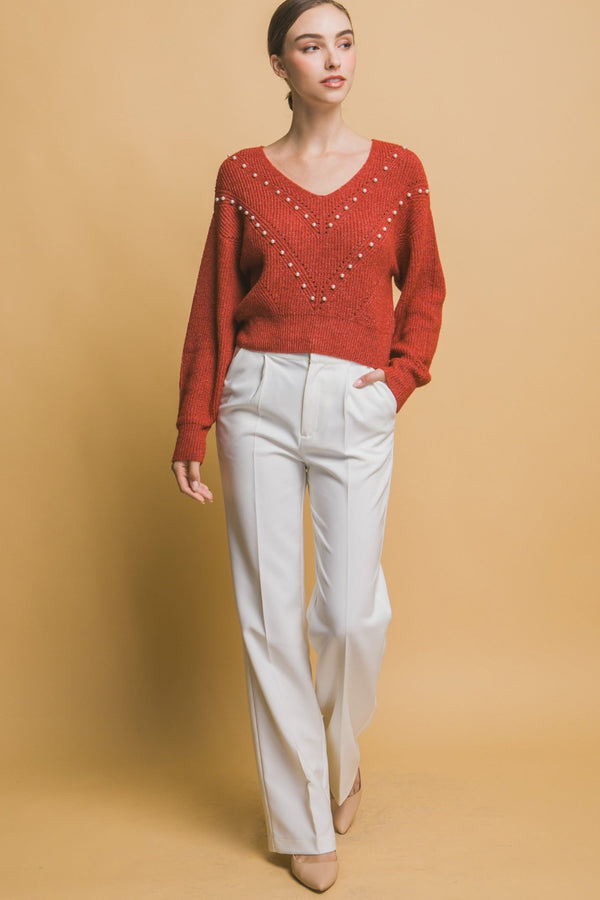 Pearl Details Sweater - Women's sweater - SmartBuyApparel