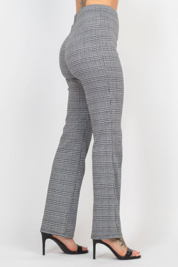 Plaid Cut - out Long Sleeve Top & Pants Set - Women's set - SmartBuyApparel