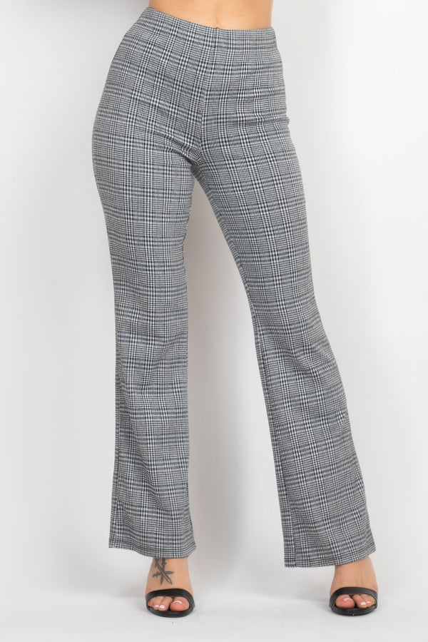 Plaid Cut - out Long Sleeve Top & Pants Set - Women's set - SmartBuyApparel