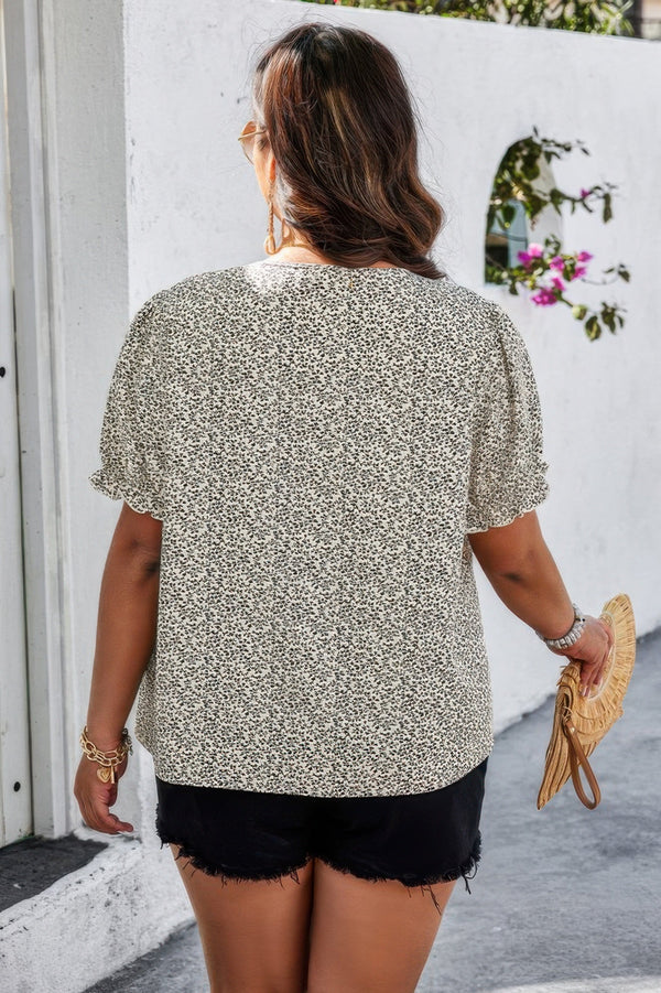 Plus Boho Flower Decoration Loose V Neck Shirt - | SmartBuyApparel