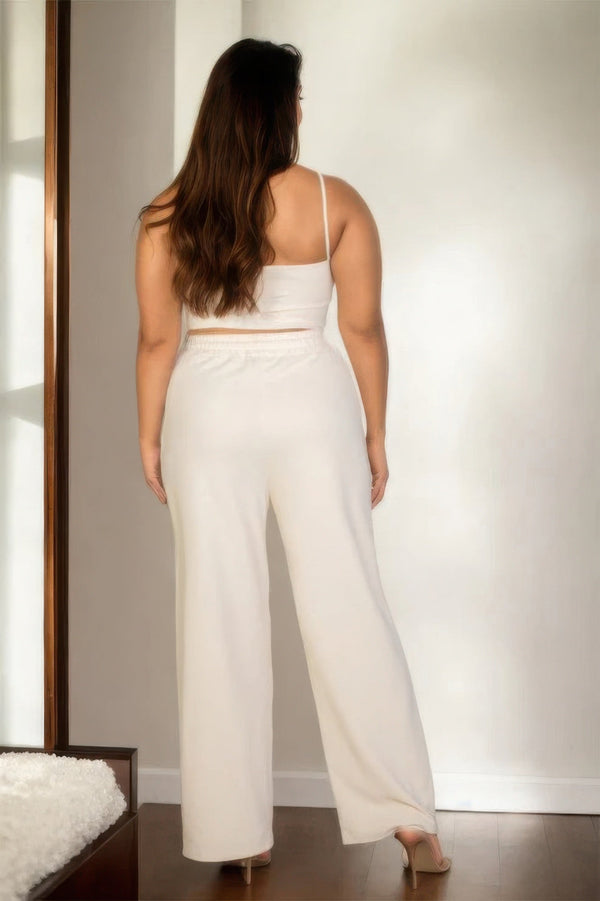 Plus Bustier Crop Cami Top & Slant Pocket Straight Pants - SmartBuyApparel