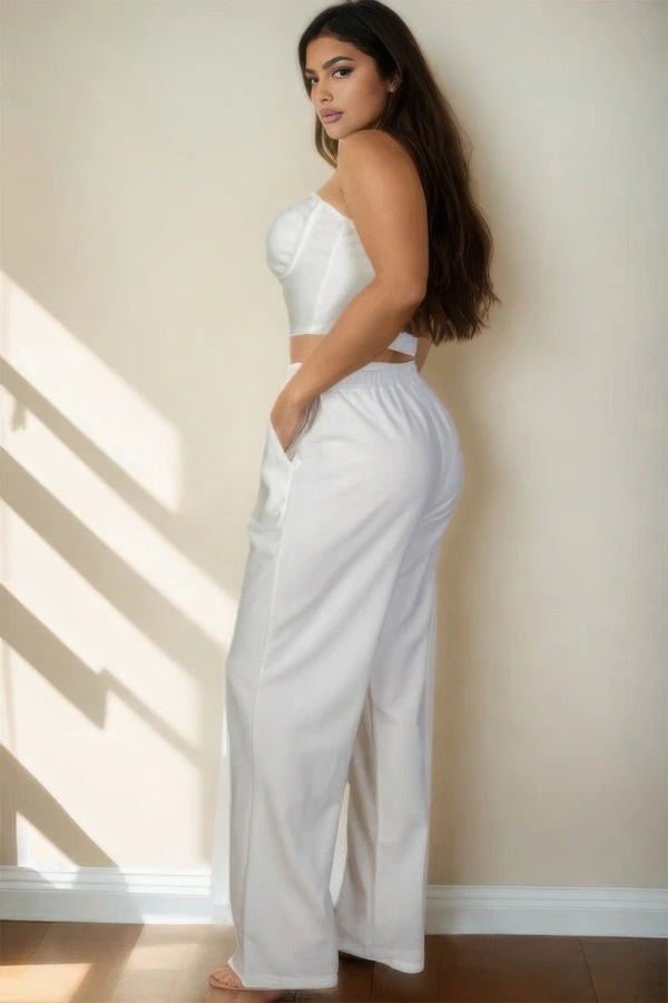 Plus Bustier Crop Cami Top & Slant Pocket Straight Pants - SmartBuyApparel