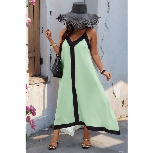 Plus Colorblock Spaghetti Strap A Line Dress - | SmartBuyApparel