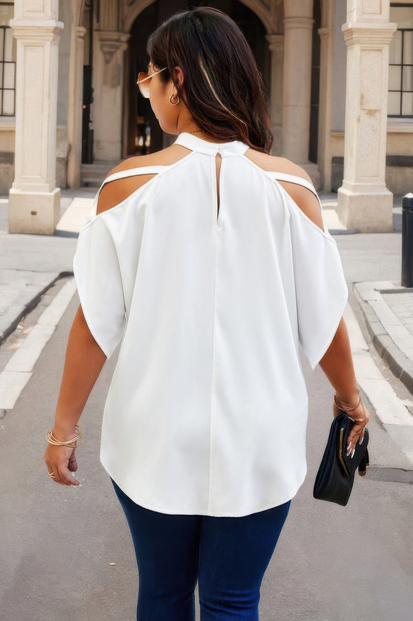 Plus Halter Open Shoulder Bat Sleeves Loose Top - | SmartBuyApparel