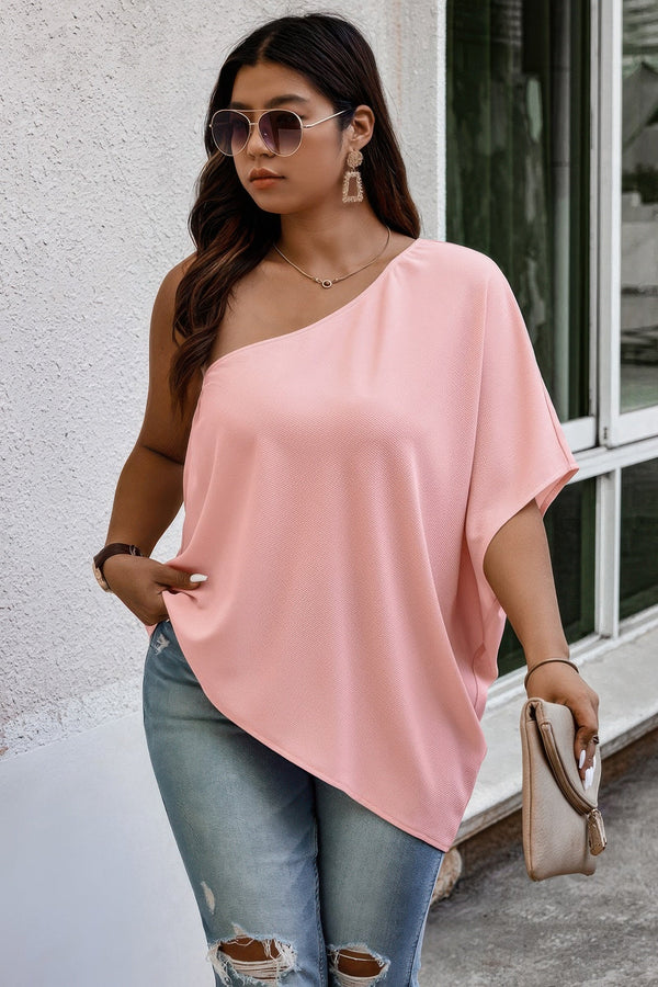 Plus One Shoulder Solid Casual Loose Fit Shirt - | SmartBuyApparel