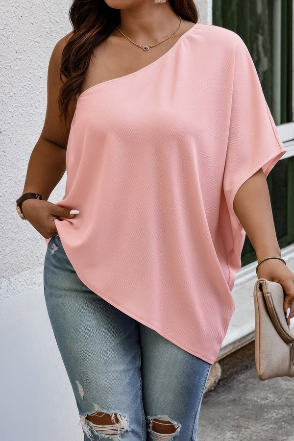 Plus One Shoulder Solid Casual Loose Fit Shirt - | SmartBuyApparel
