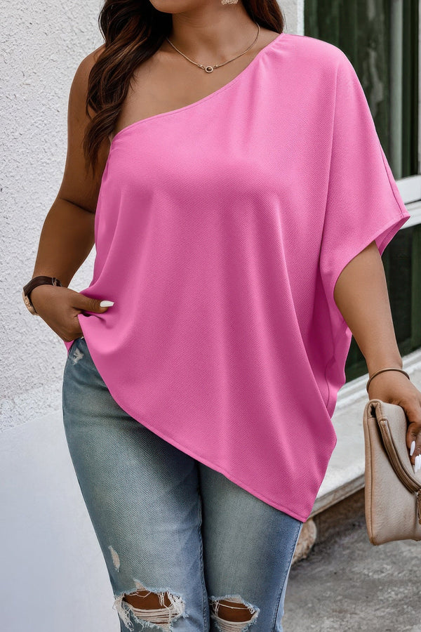 Plus One Shoulder Solid Casual Loose Fit Shirt - | SmartBuyApparel