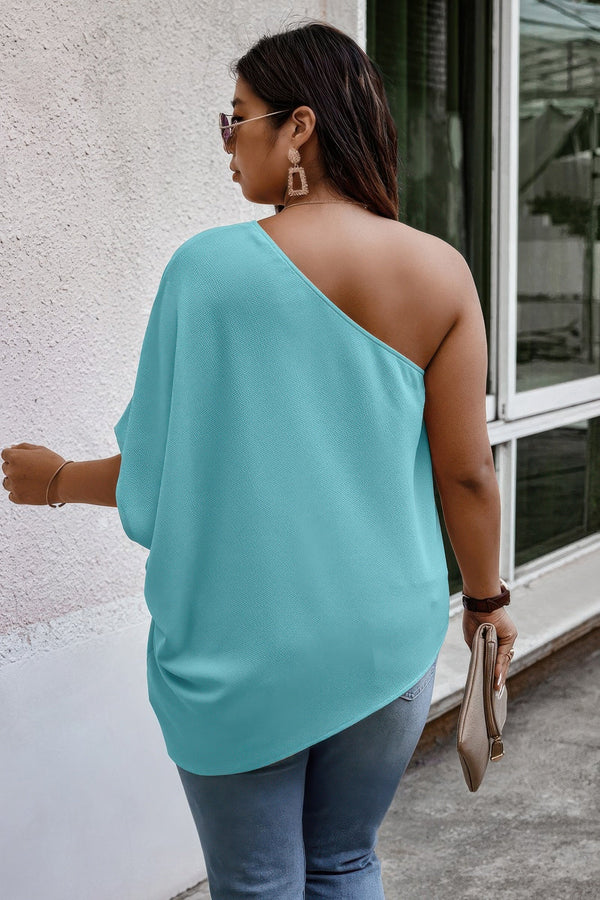 Plus One Shoulder Solid Casual Loose Fit Shirt - | SmartBuyApparel
