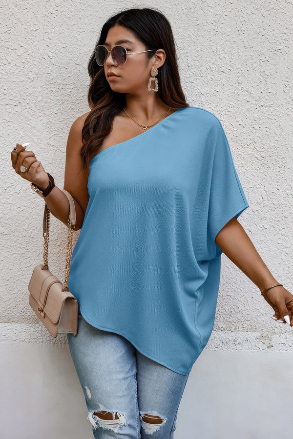 Plus One Shoulder Solid Casual Loose Fit Shirt - | SmartBuyApparel