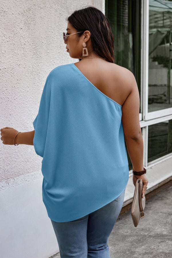 Plus One Shoulder Solid Casual Loose Fit Shirt - | SmartBuyApparel