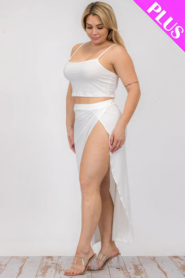 Plus Size Crop Cami & Split Thigh Maxi Skirt Set - | SmartBuyApparel