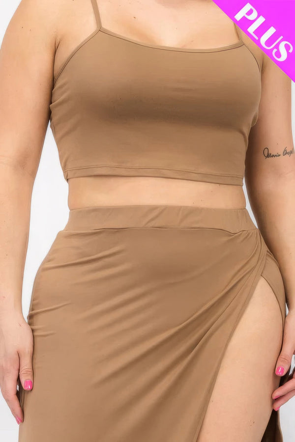 Plus Size Crop Cami & Split Thigh Maxi Skirt Set - | SmartBuyApparel