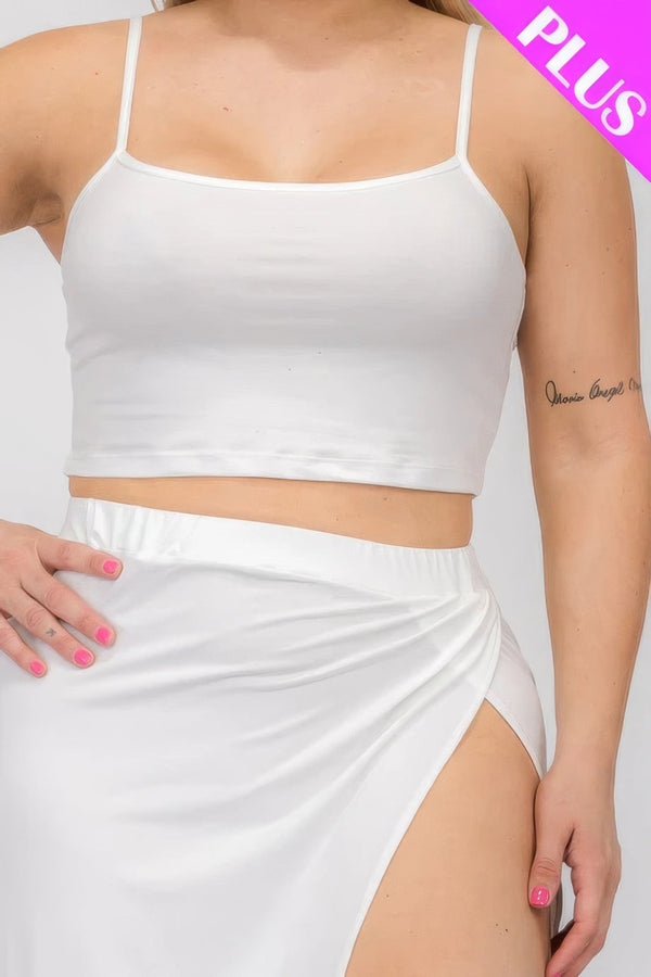 Plus Size Crop Cami & Split Thigh Maxi Skirt Set - | SmartBuyApparel