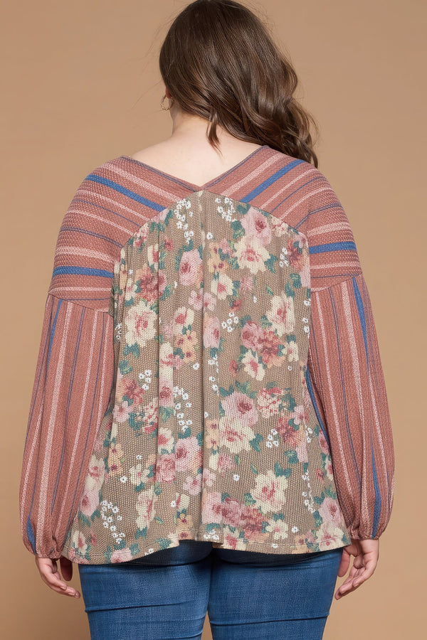 Plus Size Floral Printed Knit Top - Women's top - SmartBuyApparel