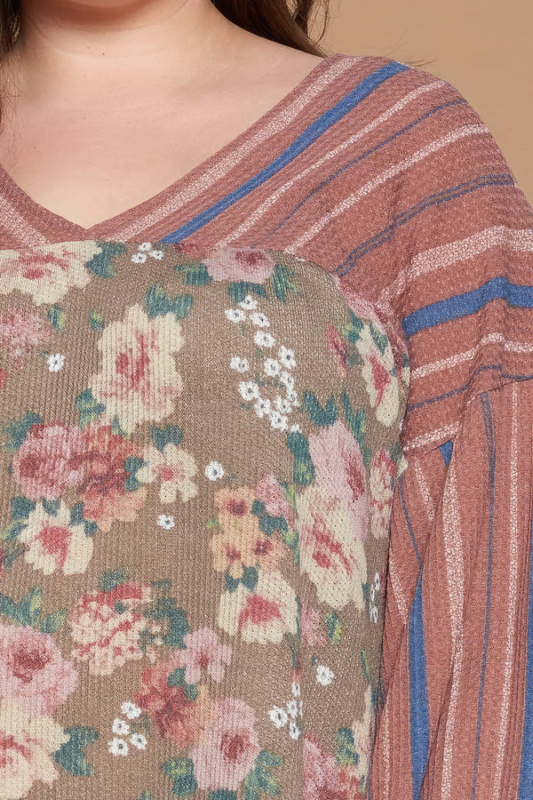 Plus Size Floral Printed Knit Top - Women's top - SmartBuyApparel