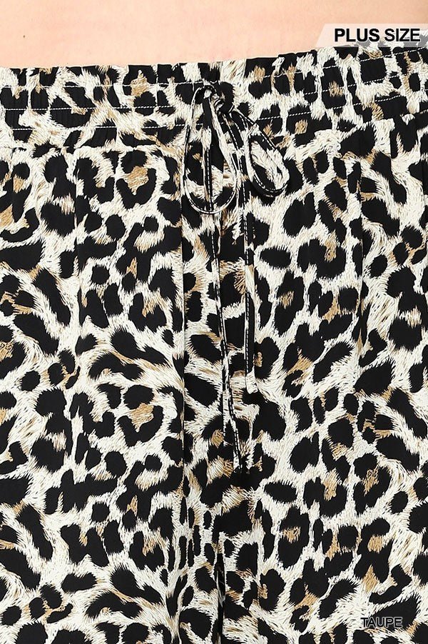 Plus - Size Leopard Printed Side Pocket Shorts With Waist Detail - Women's shorts - SmartBuyApparel