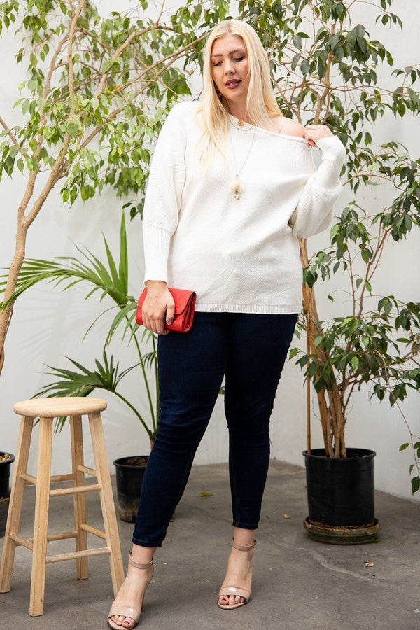Plus - Size Round Neck Long Sleeve Solid Sweater - Plus - size - SmartBuyApparel