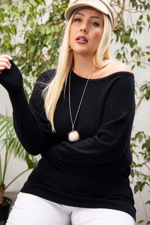 Plus - Size Round Neck Long Sleeve Solid Sweater - Plus - size - SmartBuyApparel