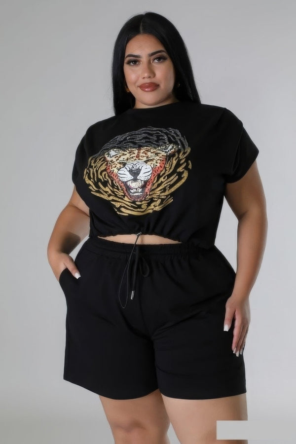 Plus Size Stretch Short Set - Women's set - SmartBuyApparel