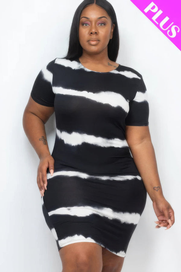 Plus Size Tie - dye Print Bodycon Dress - | SmartBuyApparel