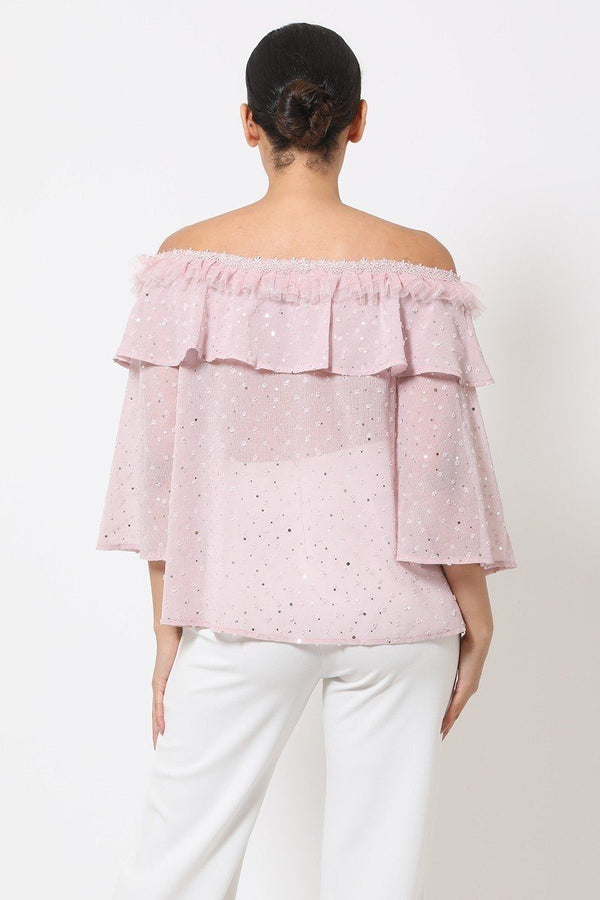 Polka Dot Sheer Off Shoulder Top - Top - SmartBuyApparel